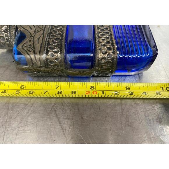 Cobalt Blue Glass Moroccan Perfume Bottle *SUMMER SALE* / Embossed /Spectacular - Picture 3 of 6